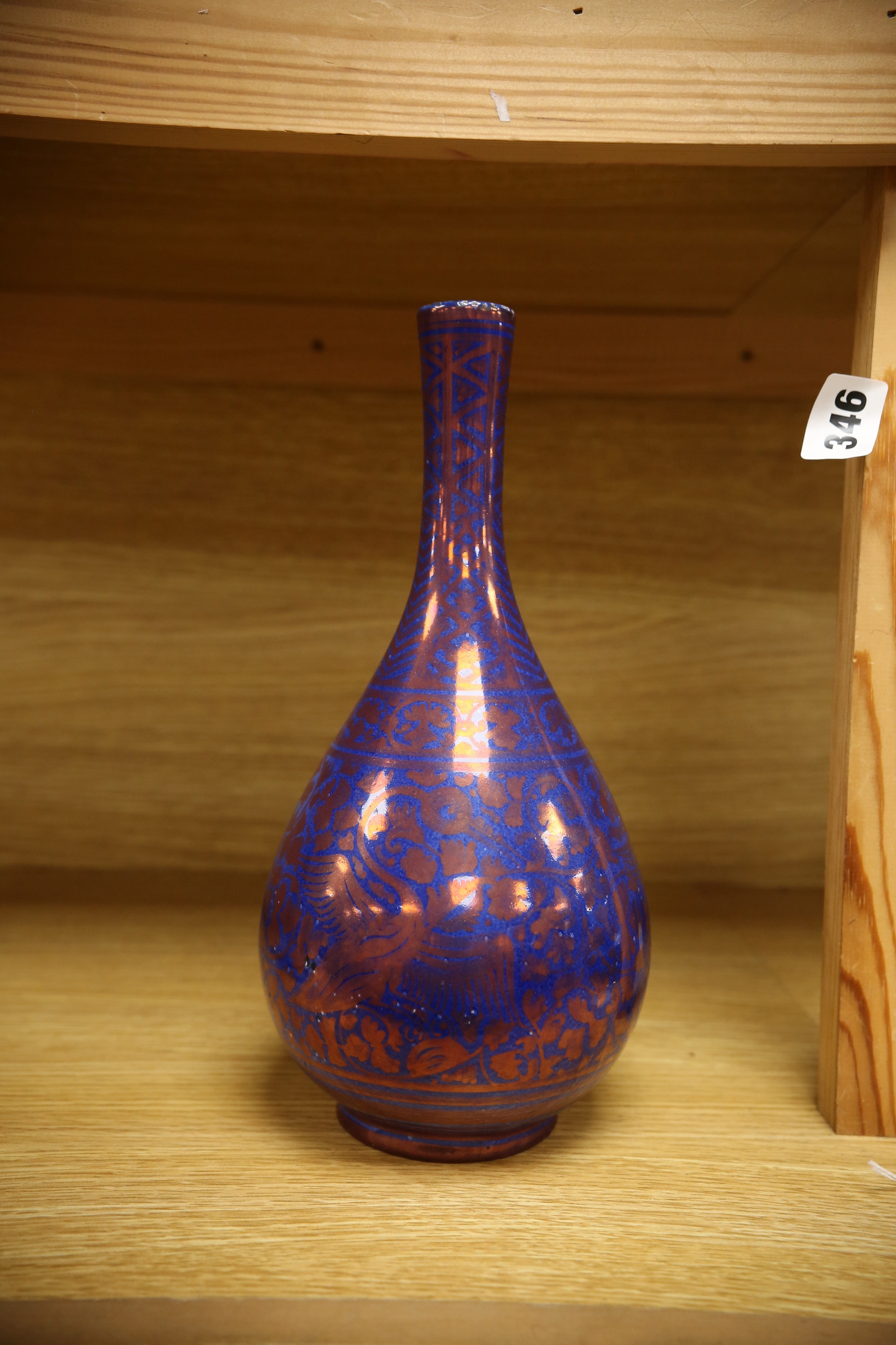 A Gallo, Italy copper lustre bottle vase, copy of a Safavid design, 27cm. Condition - good